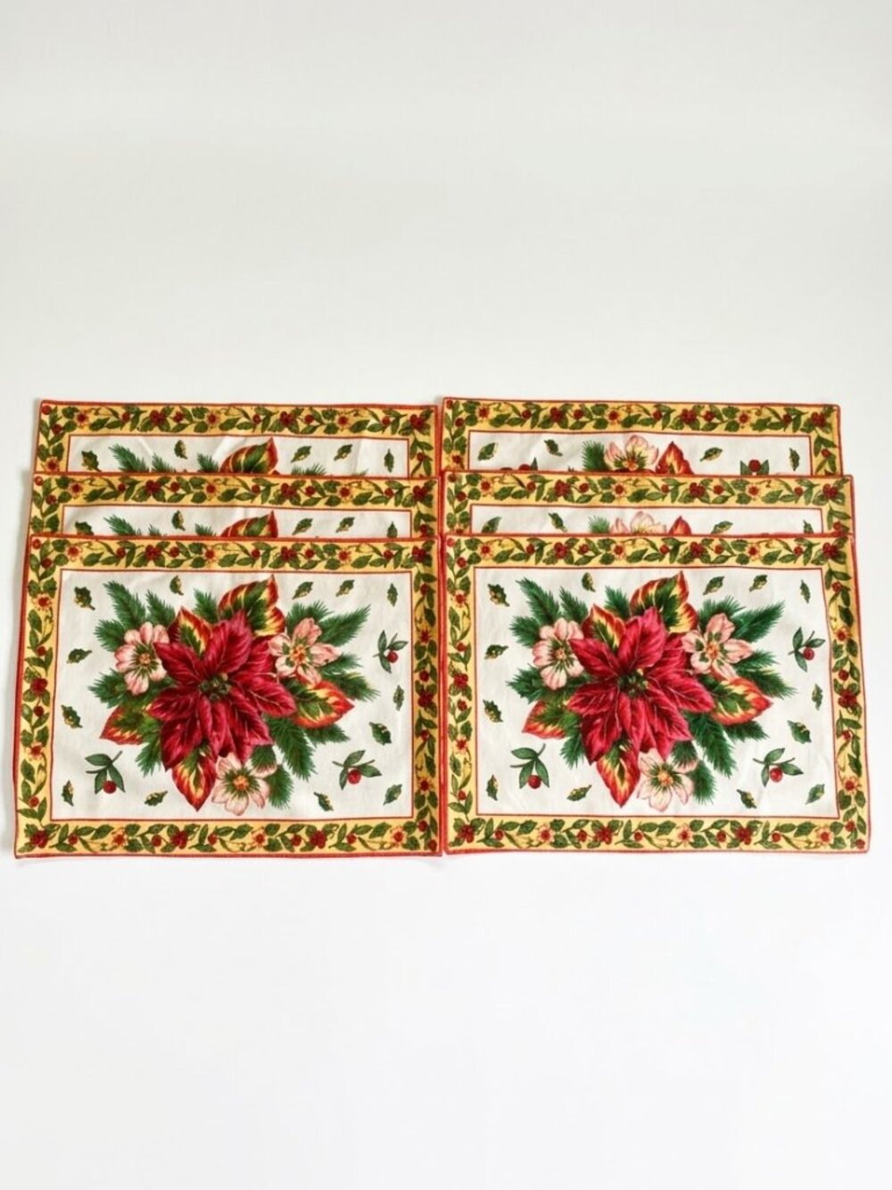 NWT April Cornell Cotton Poinsettia Christmas Placemats Set of 6